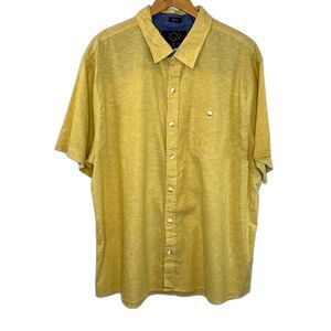 Mens Even Tide Linen Cotton Mustard Shirt Short Sleeve Beachy Business 2XL